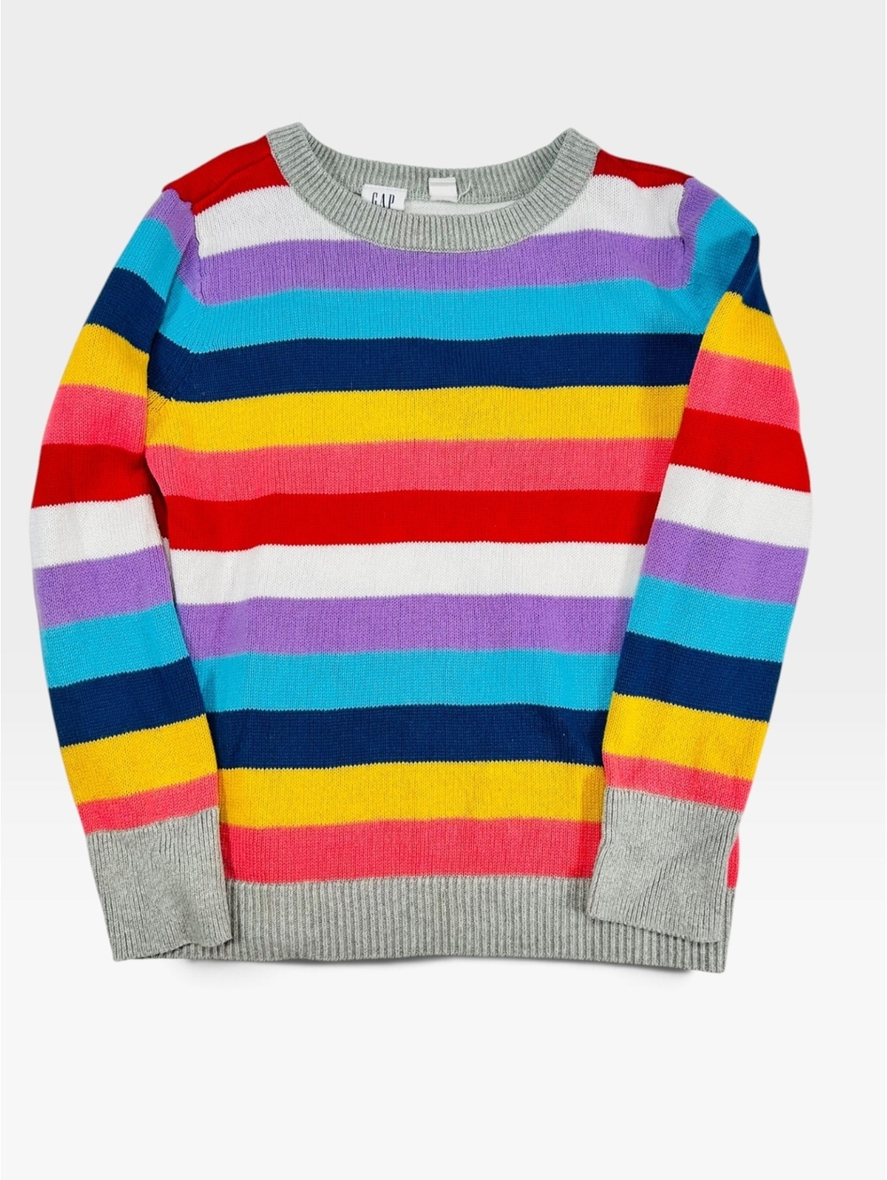 Gap Kids Girls XS 4-5 Rainbow Striped Crewneck Knit Sweater Multi Color Pullover